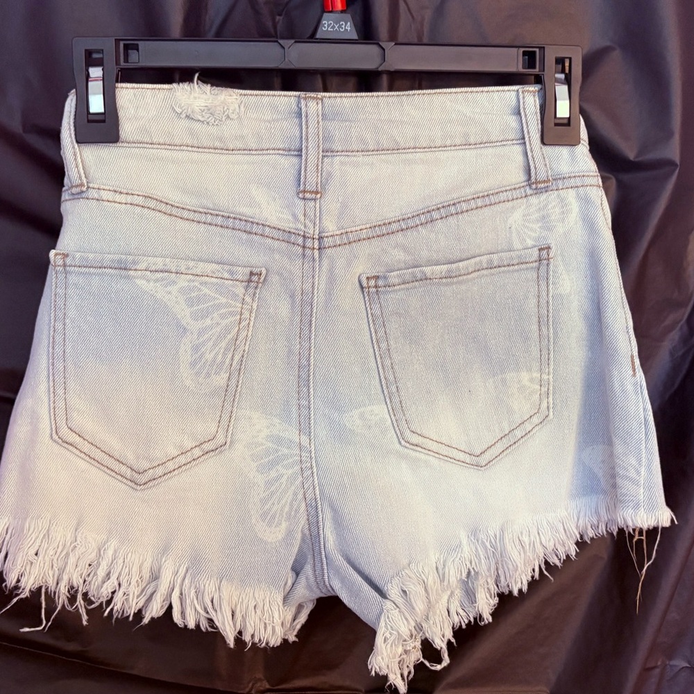 Material Girl Light Blue Frayed Jean Shorts